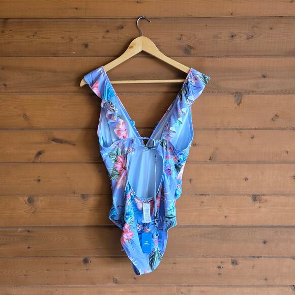 Cupshe Floral Flutter Tropical Cut Out One Piece Swimsuit NWT XL Boho Cottage - Picture 3 of 5